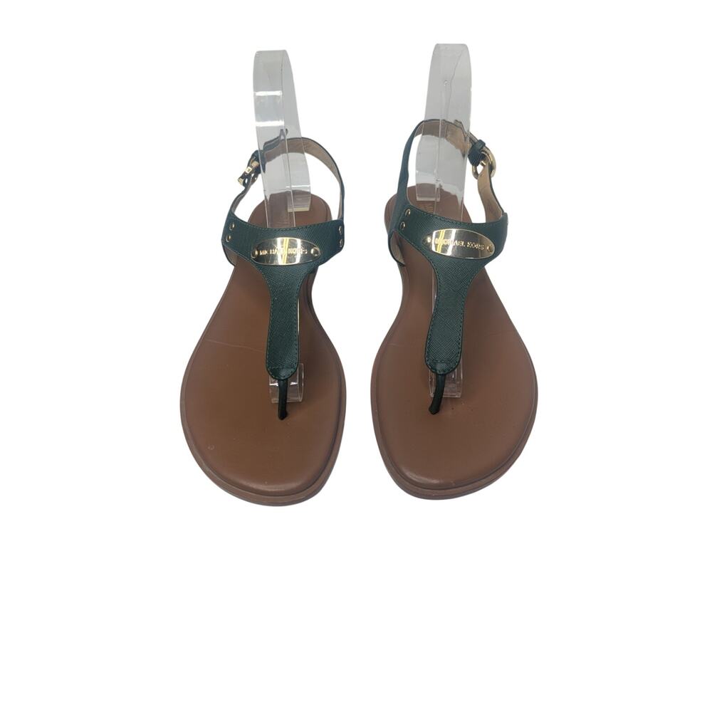 Michael Kors green textured leather strappy thong summer sandals size 8.5 - Picture 3 of 8